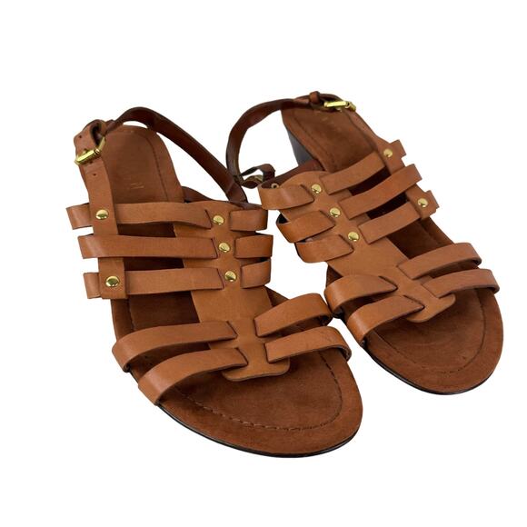 5 for $25| Lauren Ralph Lauren Lucetta Brown Leather Wedge Sandal Size 8.5 - Picture 1 of 6